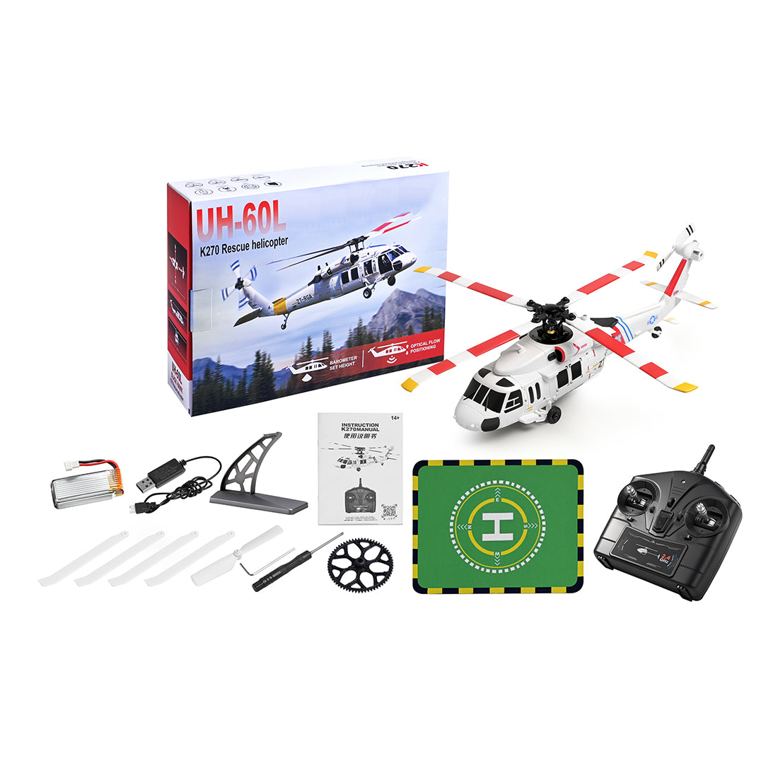 WL K270 UH-60L 2.4G 4CH 170-Class 4-Rotor Flybarless Realistic Helicopter Model with Barometric Altitude & Left/Right Hand Throttle Adjustment (Optical Flow RTF Version)