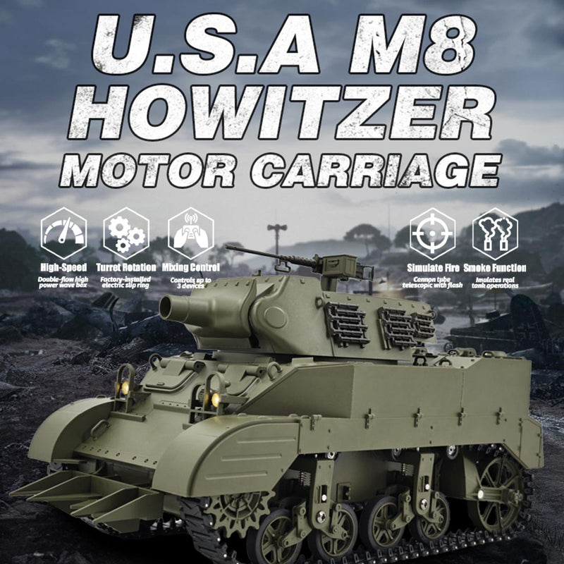 1/16 scale 2.4g u.s. mb self-propelled howitzer rc simulation tank model with sound and lights, telescoping smoke, dual-speed modes