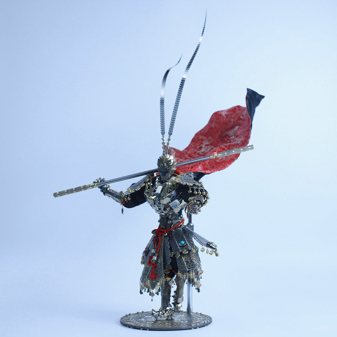 3d metal monkey king sun wukong mecha model kit, diy assembly collectible figure with cloak and staff, articulated desktop display for adults (2600+pcs)