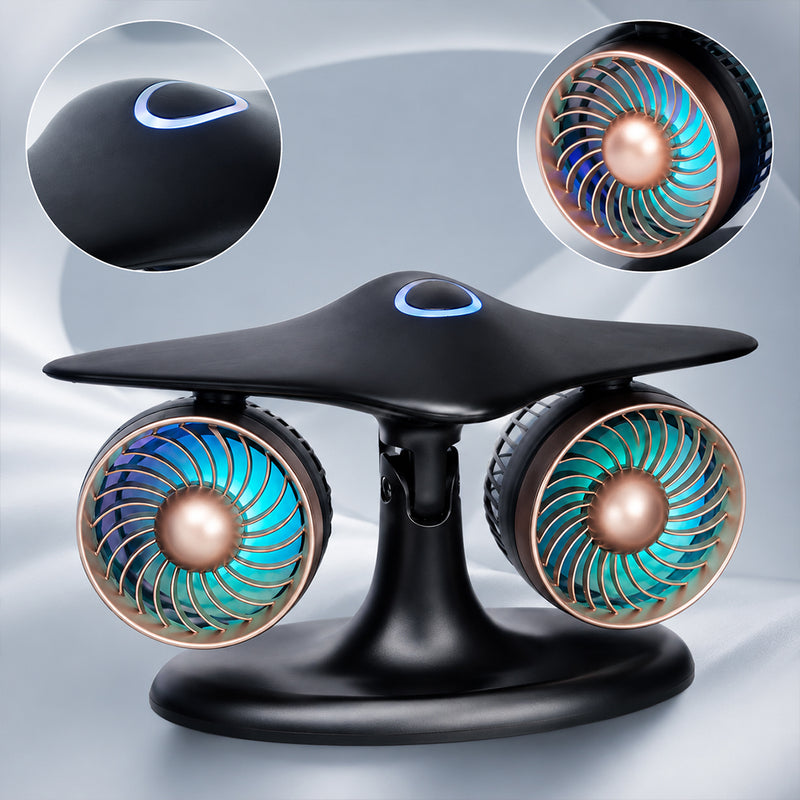 dual turbo jet engine desktop fan with usb, led lights and 3-speed quiet cooling for home office
