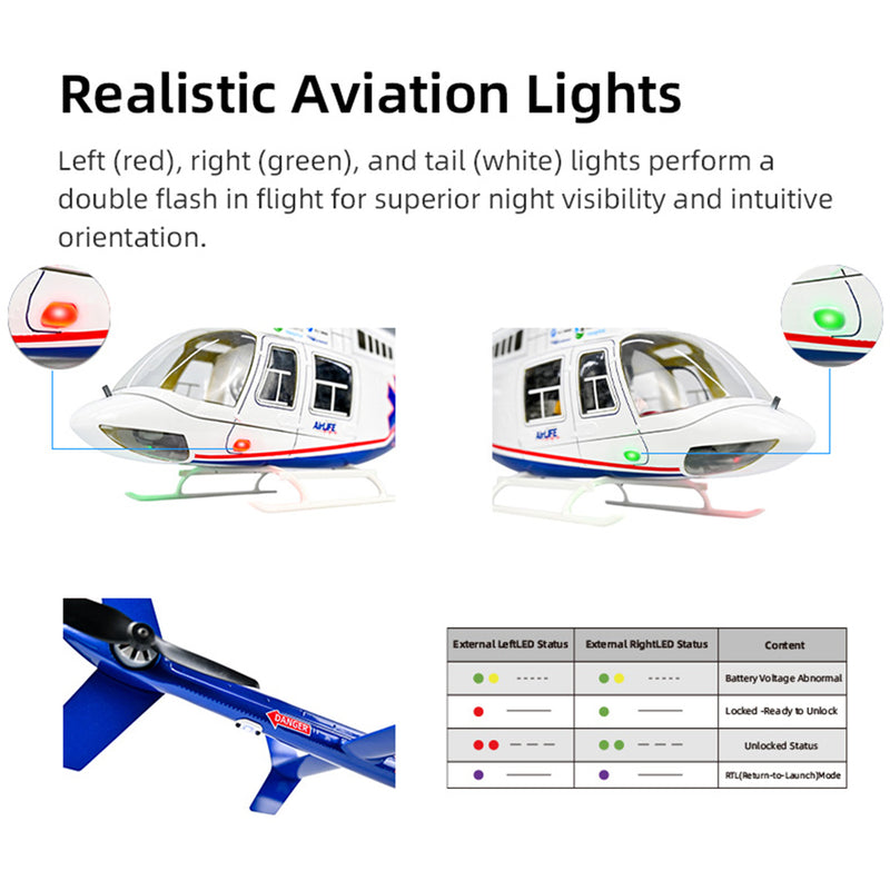 flywing bell-407 470 size 2.4g 6ch military rc helicopter model with ace flight controller, gps, quick release rotors and adjustable left/right-handed controls (rtf version)