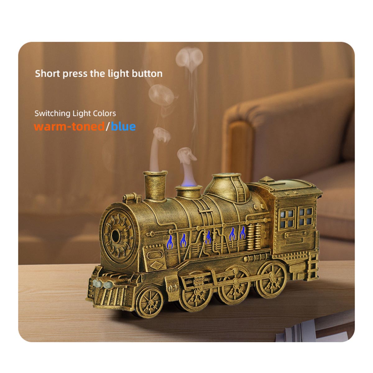 train shape essential oil diffuser humidifier with dual-color led light