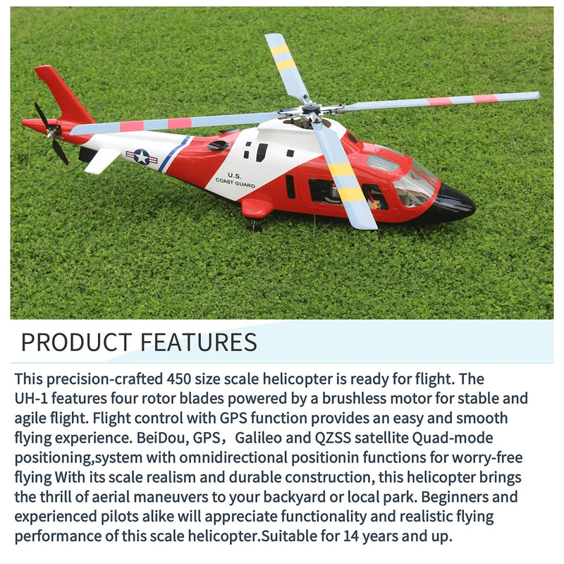 FLISHRC Agusta A109 500-Class RC Helicopter 2.4G 6CH with L7 Flight Controller & 4-Mode GPS Positioning – RTF Version - EngineDIY