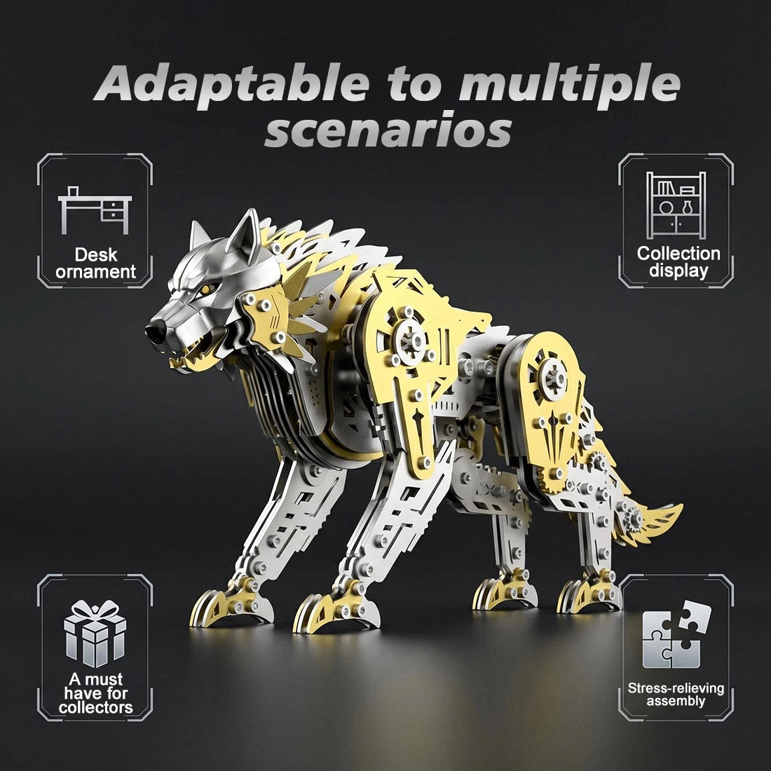 3d metal puzzle mechanical wolf kit-steampunk creature model with movable joints,desktop display collectible mechanical figure