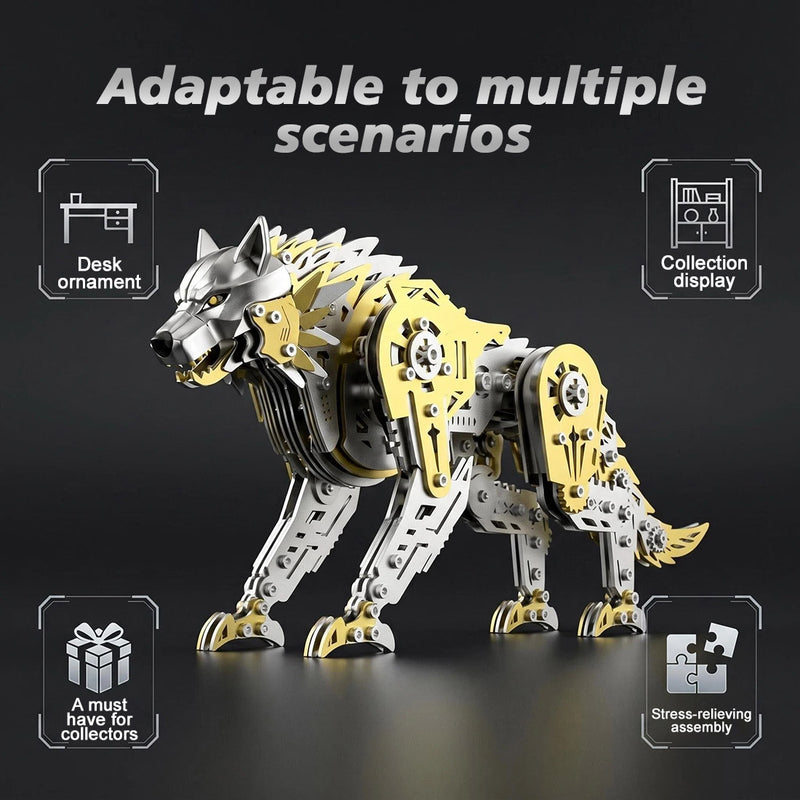 3d metal puzzle mechanical wolf kit-steampunk creature model with movable joints,desktop display collectible mechanical figure