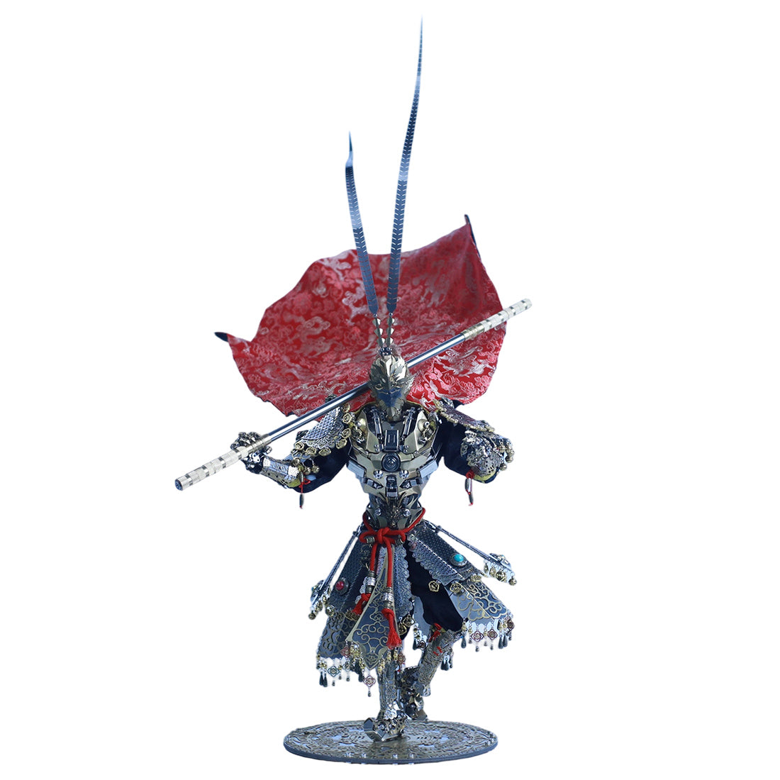 3d metal monkey king sun wukong mecha model kit, diy assembly collectible figure with cloak and staff, articulated desktop display for adults (2600+pcs)