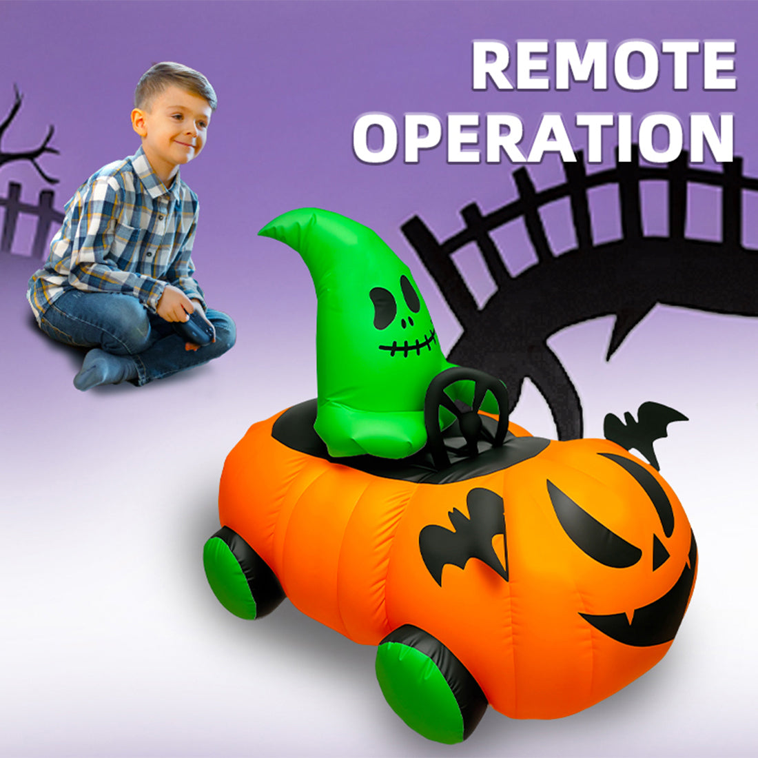2.4G inflatable pumpkin rc car with one-key inflation & deflation, dual-speed modes halloween gift
