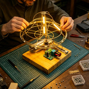 diy metal wire flying saucer desk lamp kit with wooden base, handmade welding craft for adults