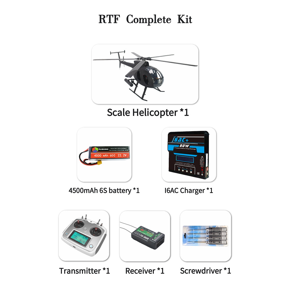 FLISHRC FL500 AH-6 Little Bird 500-Class 2.4G 6CH Scale RC Helicopter Model with L7 Flight Controller and 4-Mode Positioning GPS RTF - EngineDIY