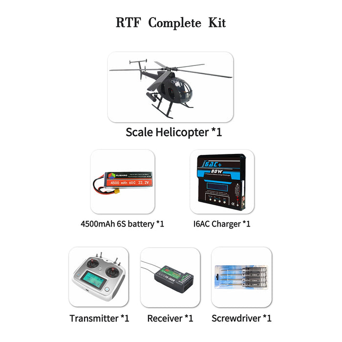 FLISHRC FL500 AH-6 Little Bird 500-Class 2.4G 6CH Scale RC Helicopter Model with L7 Flight Controller and 4-Mode Positioning GPS RTF