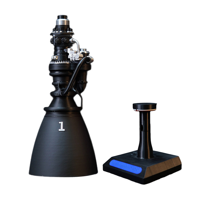 1/12 scale 3d printed space propulsion engine model with blue led flame display base, aerospace mechanical stem desk decor