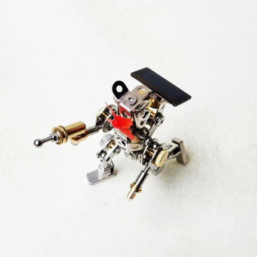 solar powered steampunk warrior robot metal mechanical model, auto rotating propeller stem desktop decor