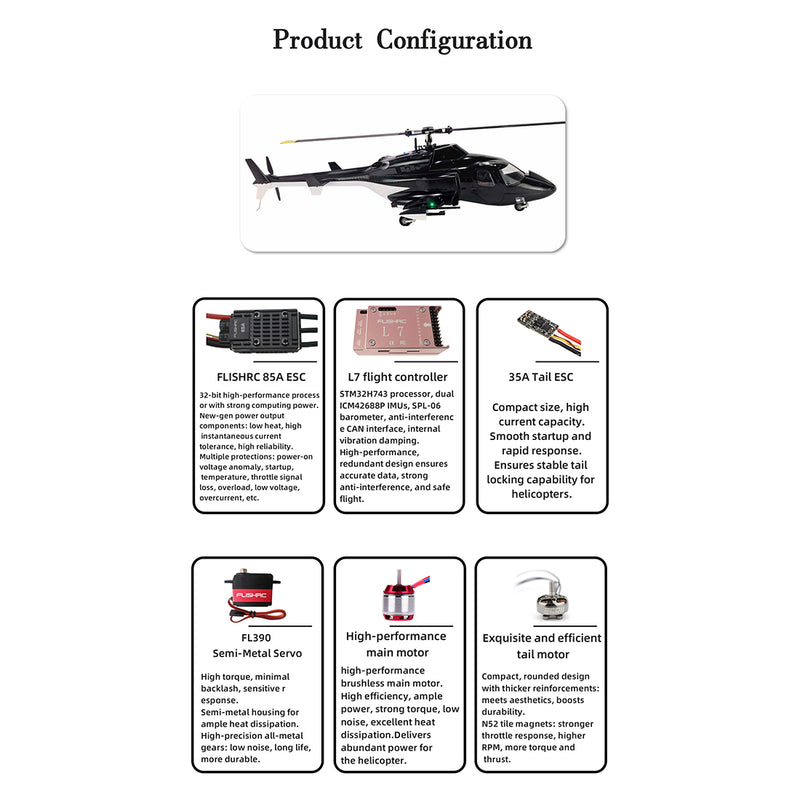 FLISHRC Airwolf Pro FL500 500-Class 6CH Scale RC Helicopter with L7 Flight Controller & 4-Mode GPS, 2.4GHz RTF - EngineDIY