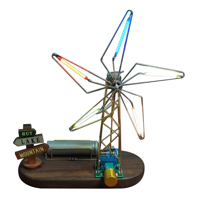 diy metal wire five-vane windmill led lamp kit – hand soldering assembly model