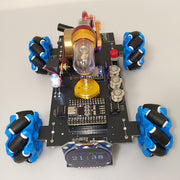stirling engine rc mecanum wheel vehicle with crystal cylinder, remote control, lcd display, stem physics model (assembled)