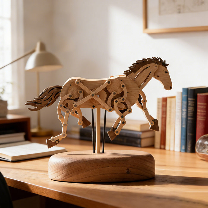 wooden qianli horse dynamic model - desktop stress relief display (non-music box)