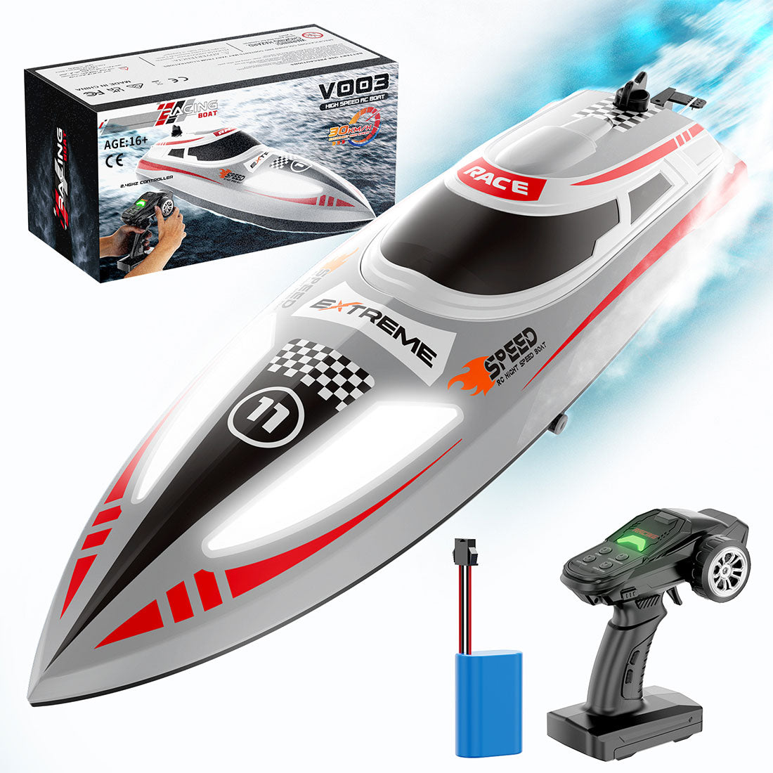 2.4ghz Remote Control Speedboat - 30km/H High-Speed Electric Racing Boat With Led Night Lights