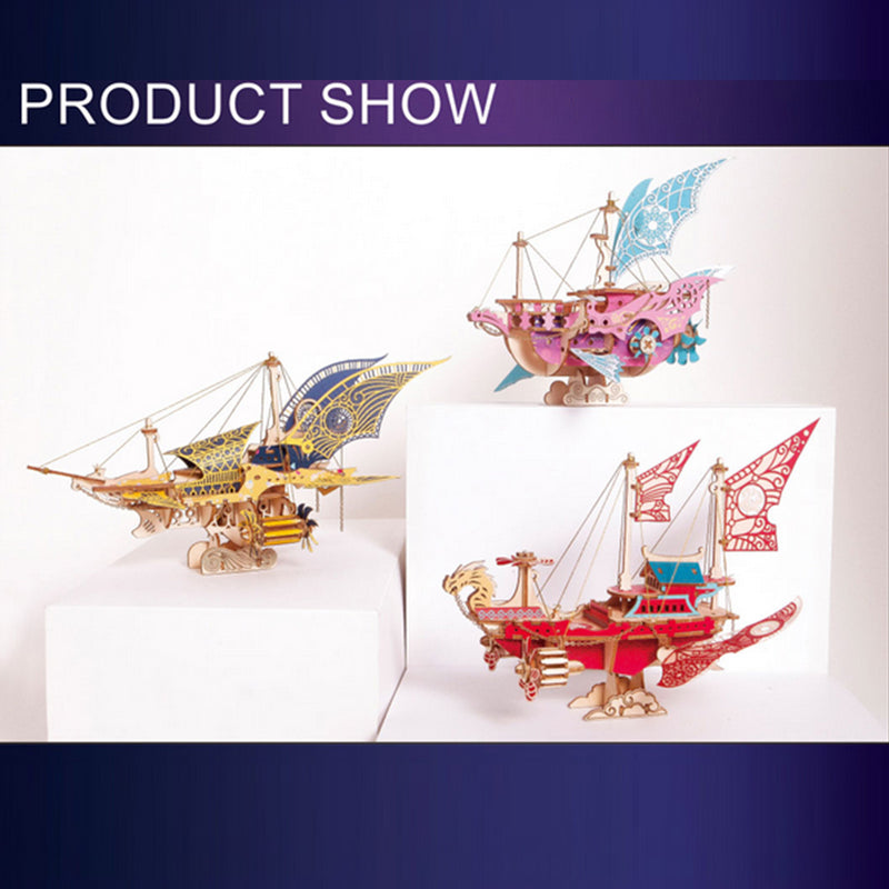 3D Wooden Steampunk Puzzle Toy Model DIY Fantasy Spaceship Handicraft Masterpiece - EngineDIY