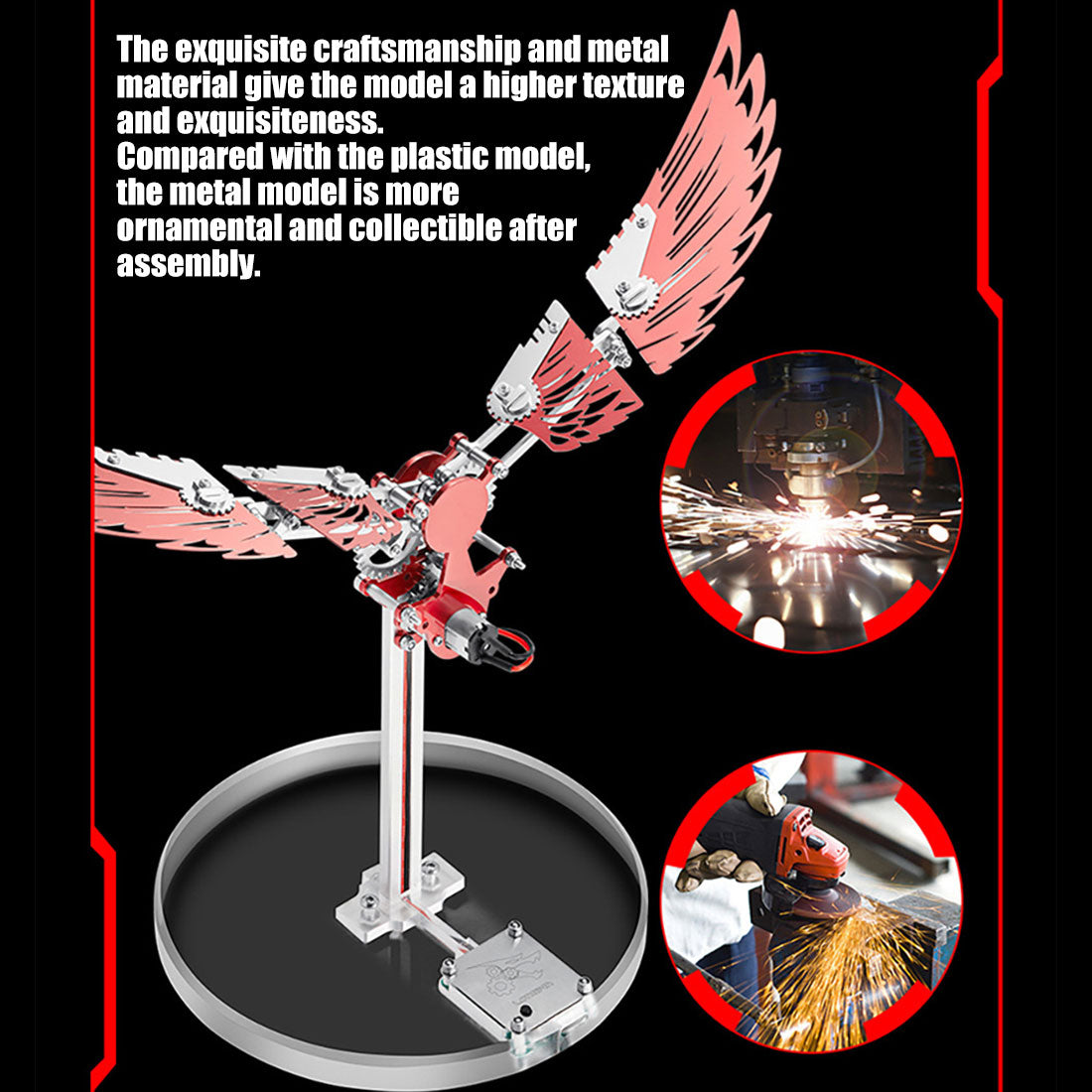 flaming shadow 3d metal mechanical ornithopter assembly model kit with mechanical transmission