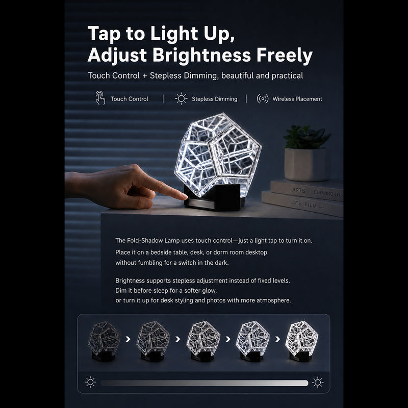 geometric refraction led desk lamp, transparent acrylic ambient light with touch dimming