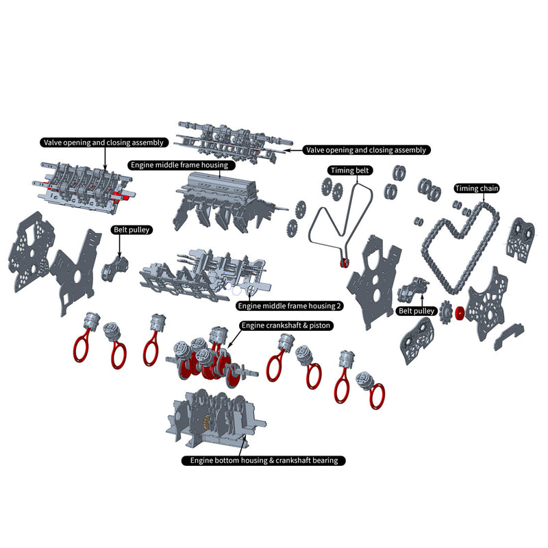 w12 running engine model kit 1400+ pcs functional 3d wooden mechanical car engine
