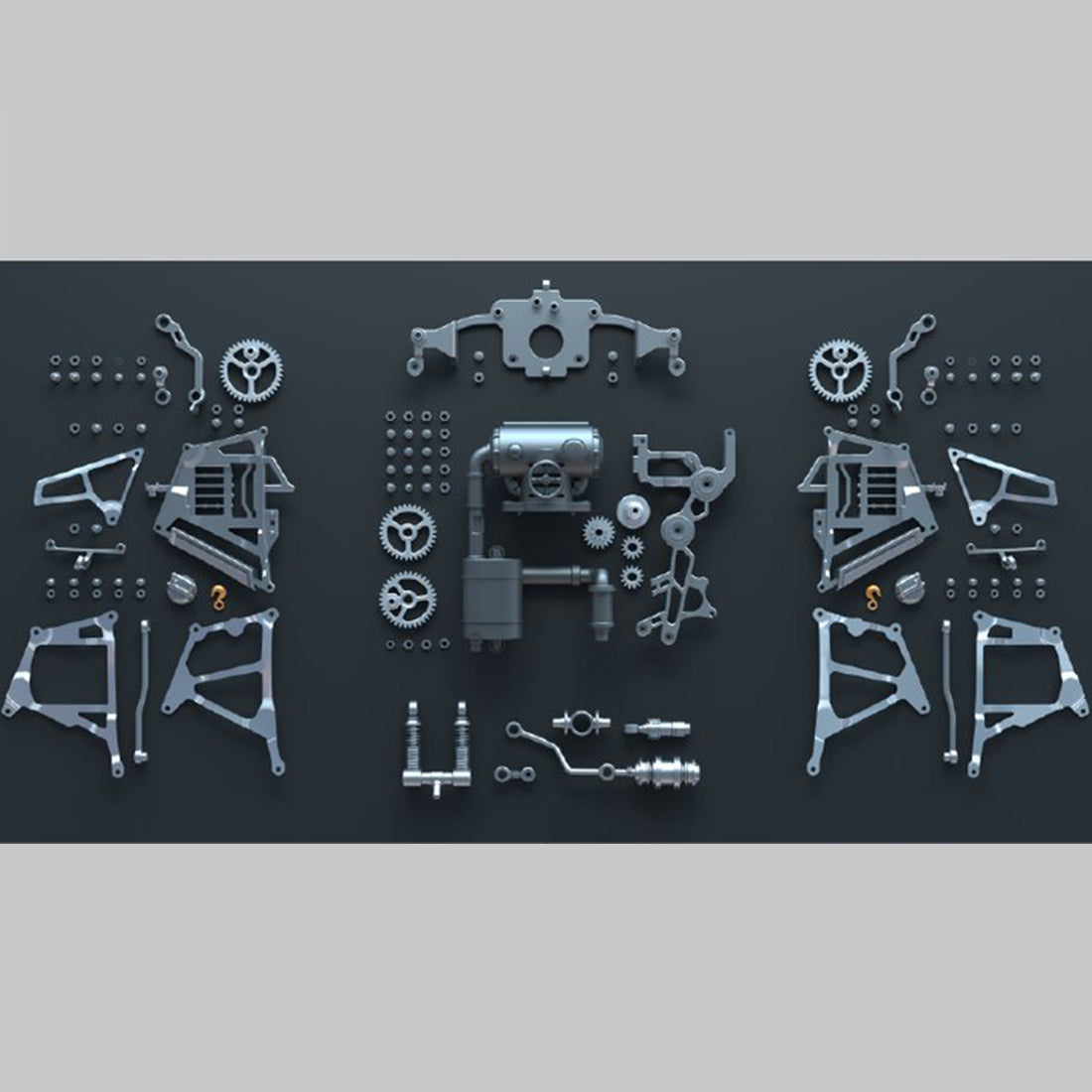 Modèle d'assemblage mécanique 3D en métal d'une raie manta avec éclairage 