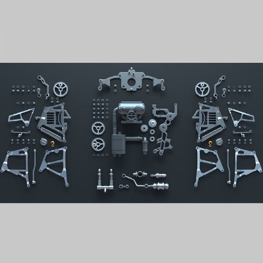 Modèle d'assemblage mécanique 3D en métal d'une raie manta avec éclairage 