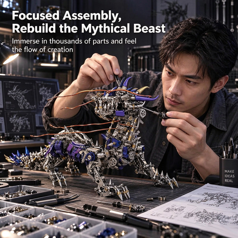 punkbuild mechanical qilin metal model kit with led lights
