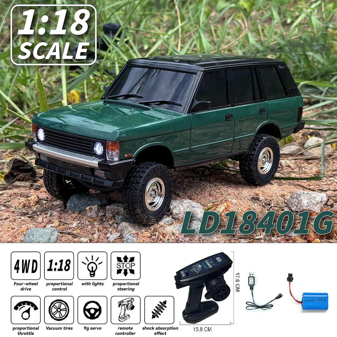 1/18 scale 2.4g 3ch 4wd off-road rc car model with flip-up headlights