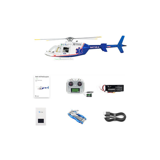 flywing bell-407 470 size 2.4g 6ch military rc helicopter model with ace flight controller, gps, quick release rotors and adjustable left/right-handed controls (rtf version)