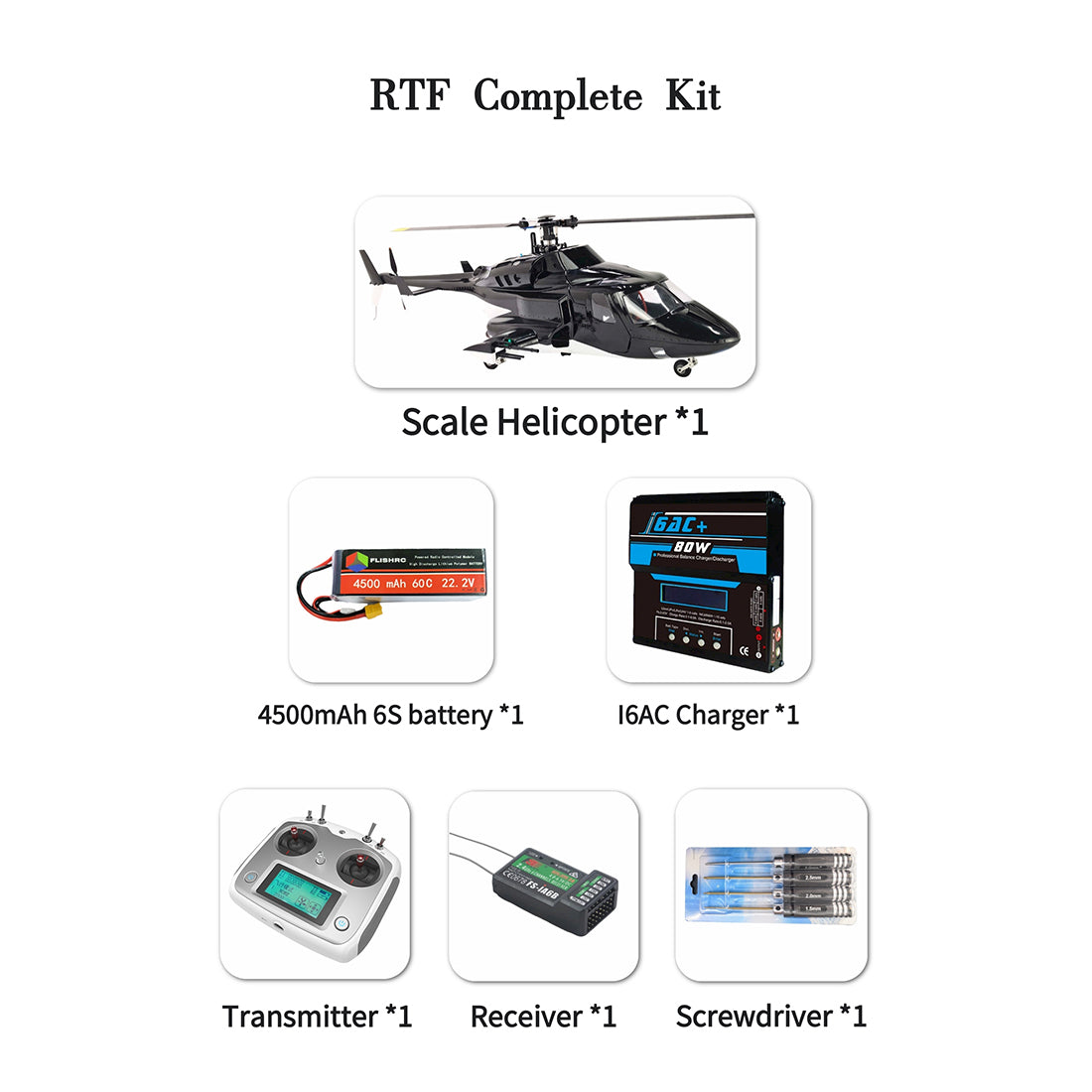 FLISHRC Airwolf Pro FL500 500-Class 6CH Scale RC Helicopter with L7 Flight Controller & 4-Mode GPS, 2.4GHz RTF