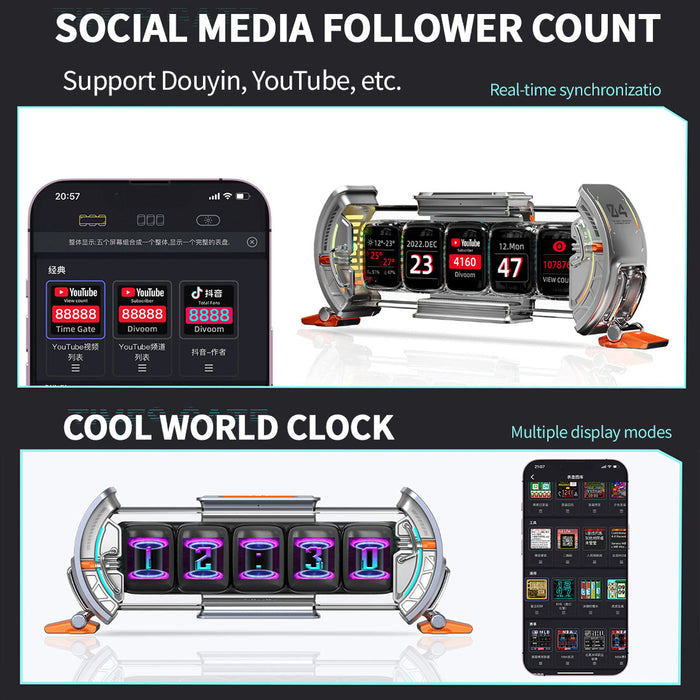cyberpunk nixie tube clock - diy screen with neon lighting effects, customizable digital desk decor, unique tech gift
