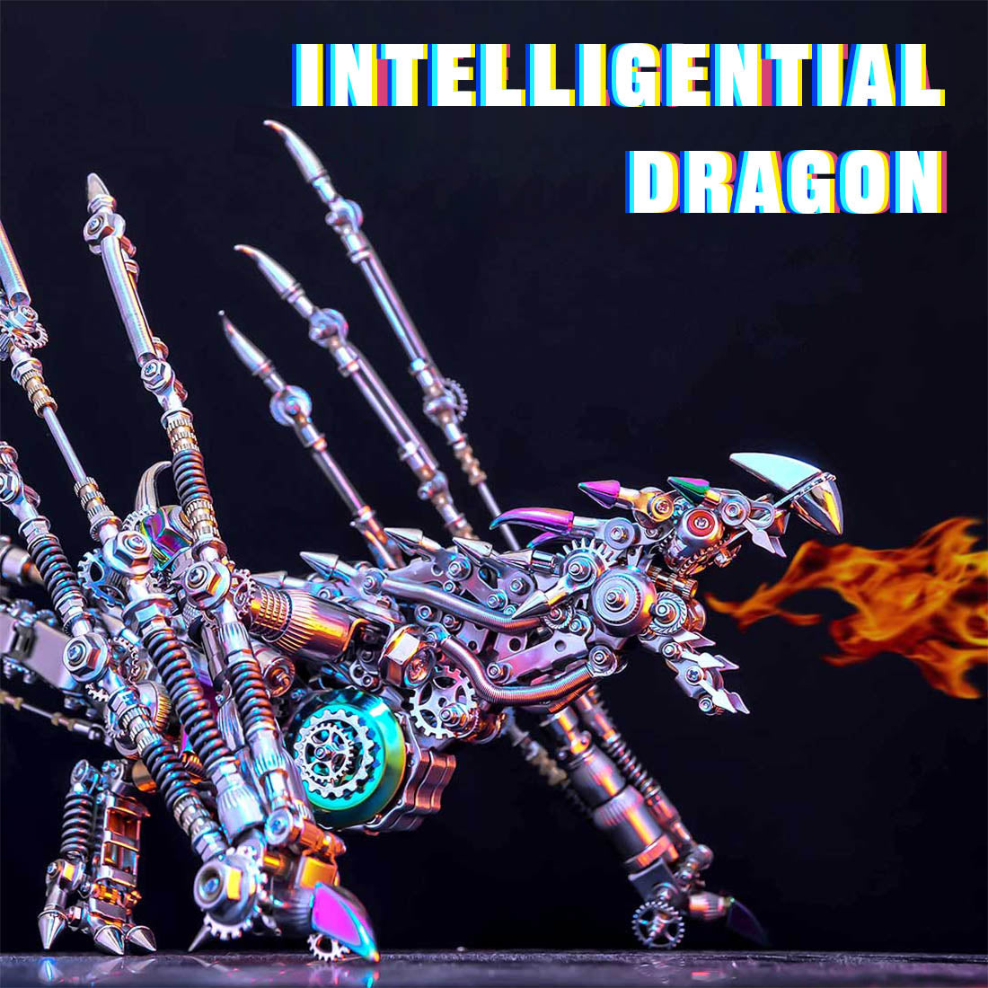 Modèle de dragon intelligent 3D en métal à assembler soi-même - 1 390 pièces