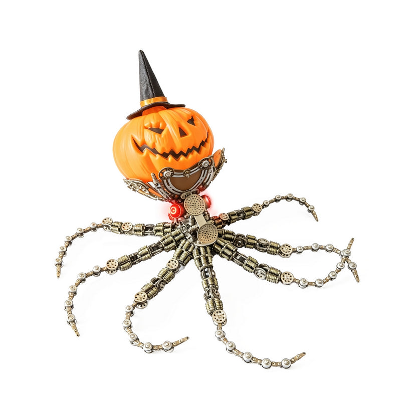 punkbuild steampunk mechanical octopus metal model kit with pumpkin head, unique halloween gift for adults  (2400+ pcs)