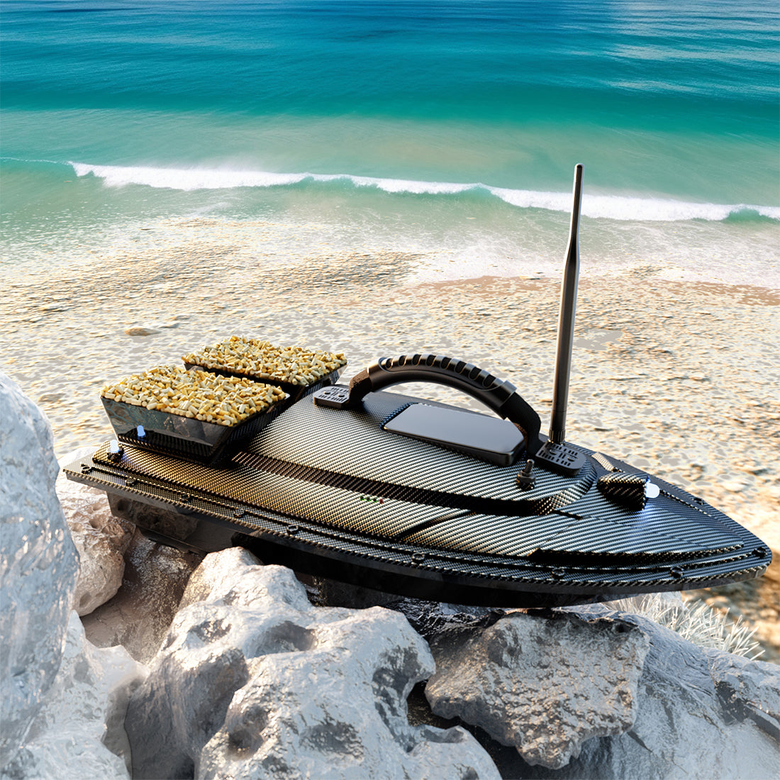 V070 GPS RC BAIT BOAT – 12000MAH, 500M RANGE, 1.5KG DUAL-HOPPER, 40 WAYPOINTS