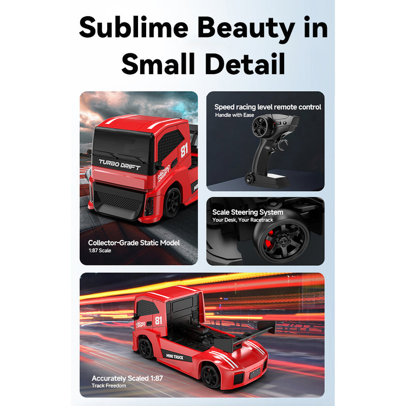 1/87 scale 2.4g 4wd full proportional rc drift car with simulated brake calipers, linked lights 