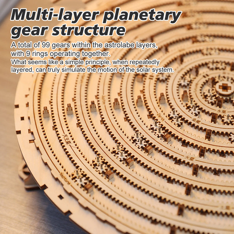 3d wooden mechanical orrery solar system model kit, diy stem educational desktop display (413pcs)