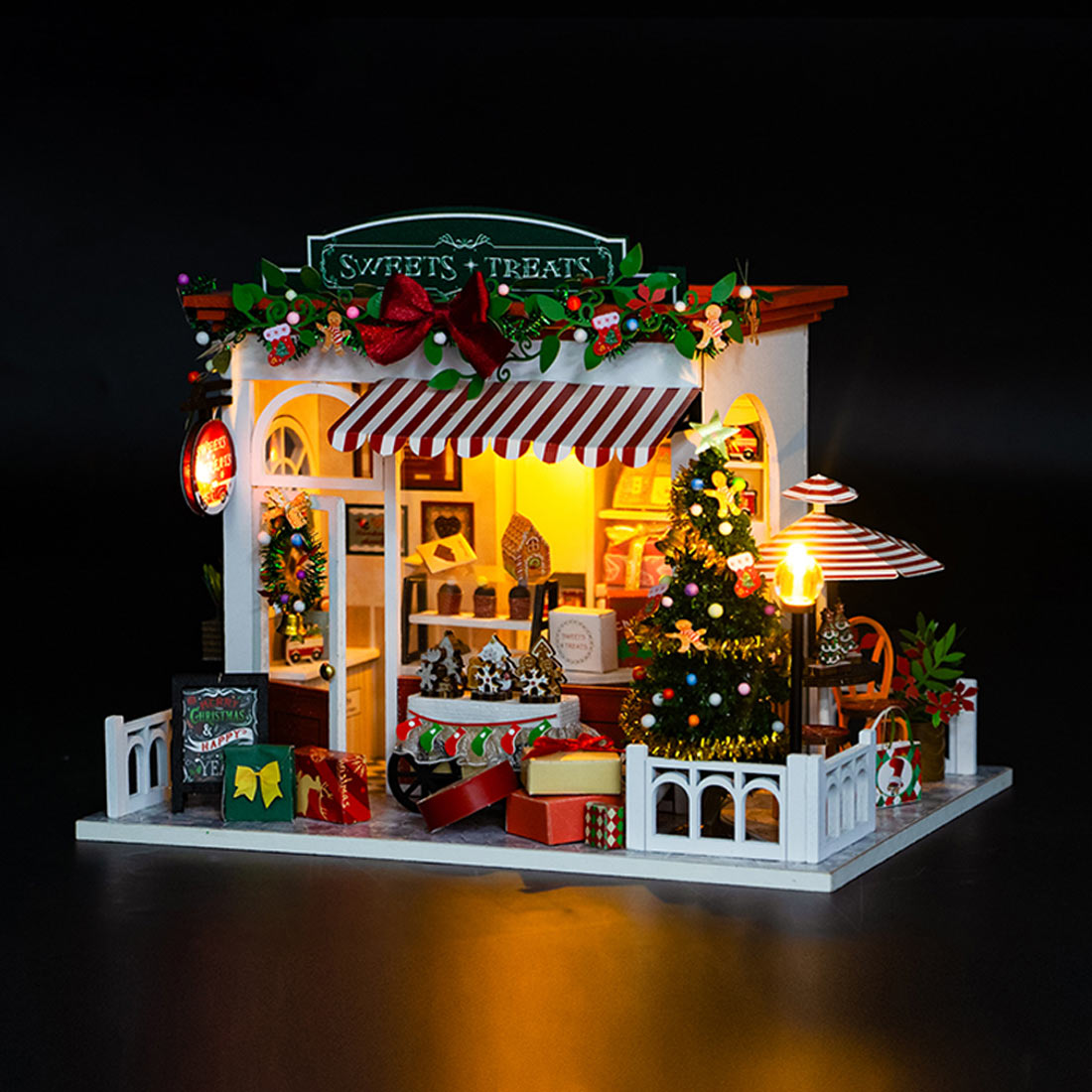 wood handcrafted miniature christmas candy house model kit