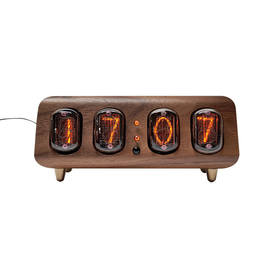 in-12 nixie tube clock bluetooth alarm clock, vintage glow tube desk clock with black walnut wood & remote control