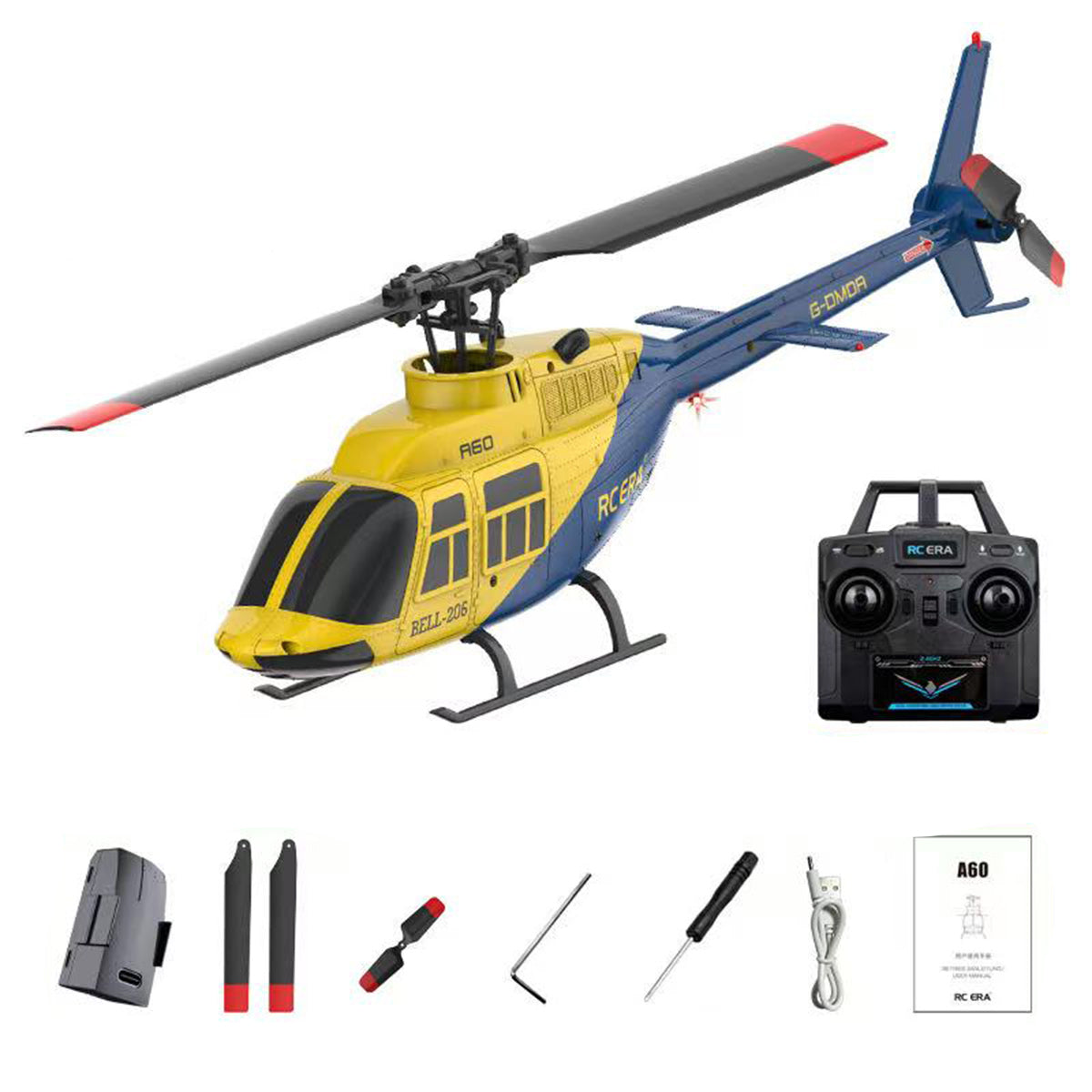 A60 BELL206 90-Class 2.4G 4CH Single Rotor Flybarless Mini RC Helicopt ...