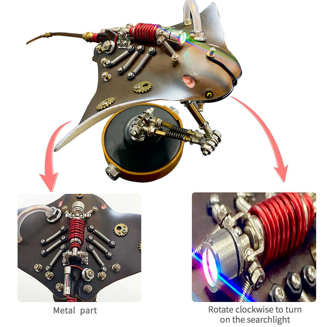 3d steampunk mechanical manta ray metal model kit, diy assembly gift for collectors (200+pcs)