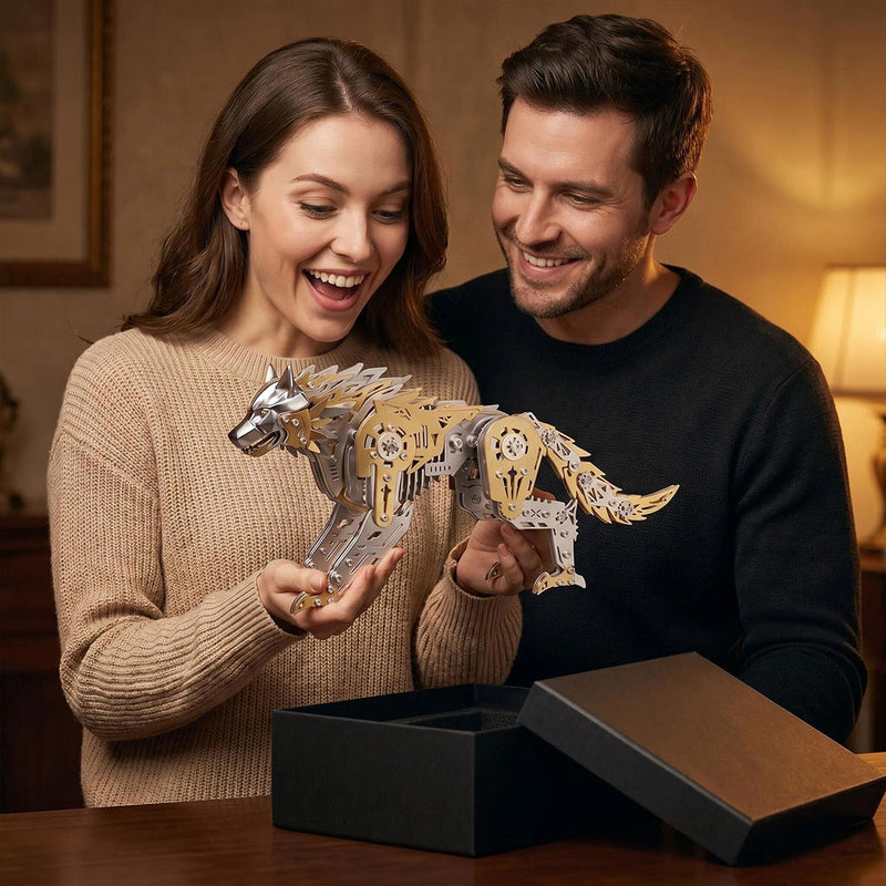 3D Metal Puzzle Mechanical Wolf Kit-Steampunk Creature Model with Movable Joints, Desktop Display Collectible Mechanical Figure - EngineDIY
