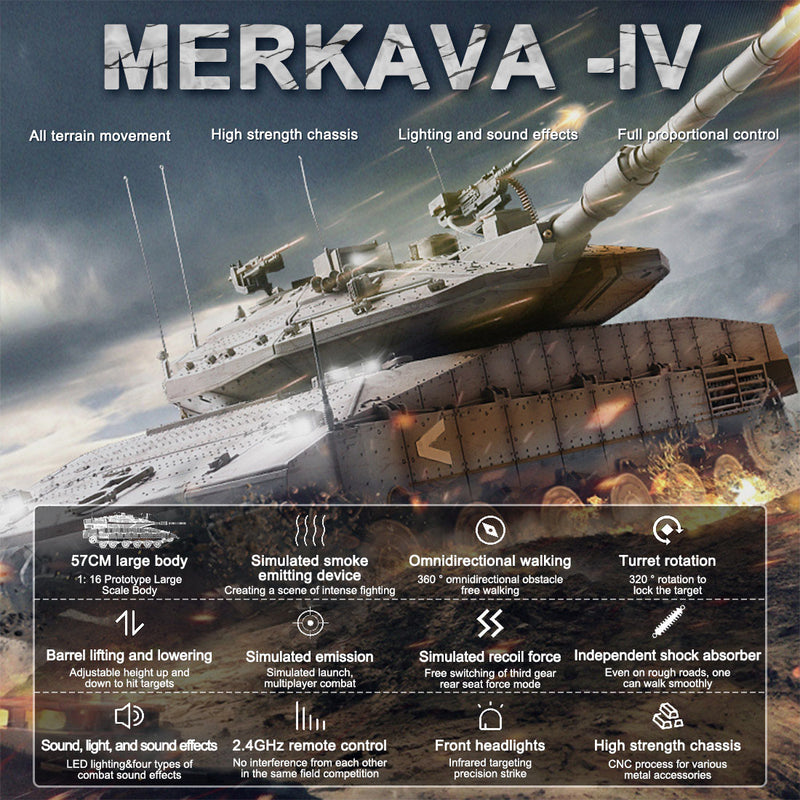 1/16 Israel Merkava-IV 2.4G RC Infrared Combat Tank Model Military Vehicle Toy - EngineDIY