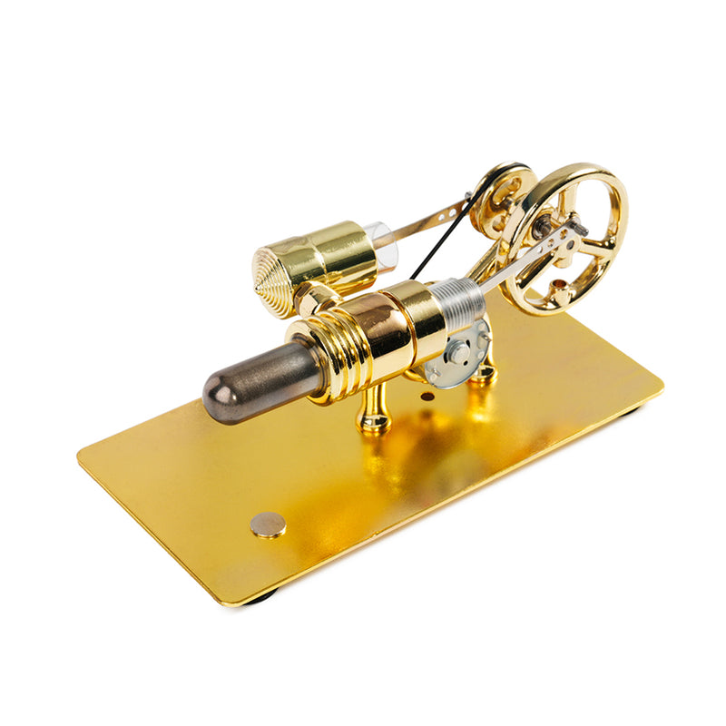 golden single cylinder stirling engine model with led