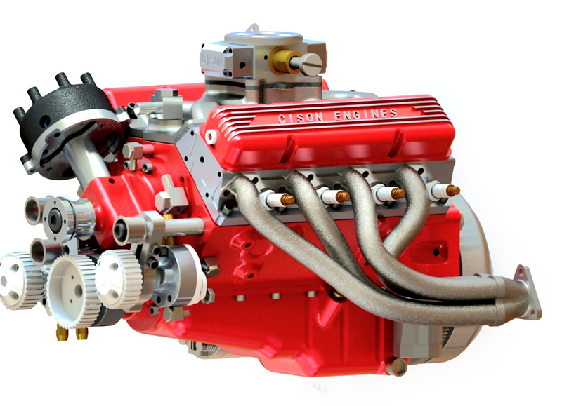 CISON V8 Engine Small block 44CC 1/6 Scale Water Cooled 4-Stroke 8-Cylinder Gasoline Engine Internal Combustion V8 Engine Model Kit that Works - EngineDIY