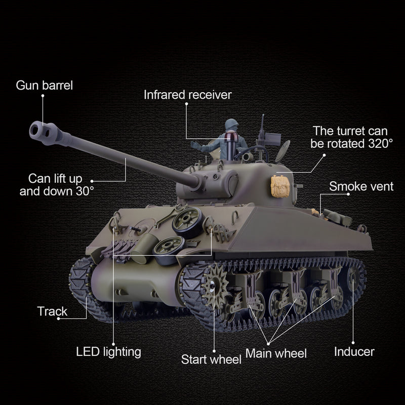 1/16 2.4G RC Tank M4A3 Medium Tank Military Vehicle Model - EngineDIY