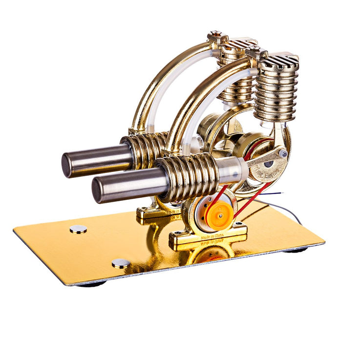Stirling Engine L-Shape Two Cylinder Stirling Engine External Combustion Engine with Big Bulb - enginediy