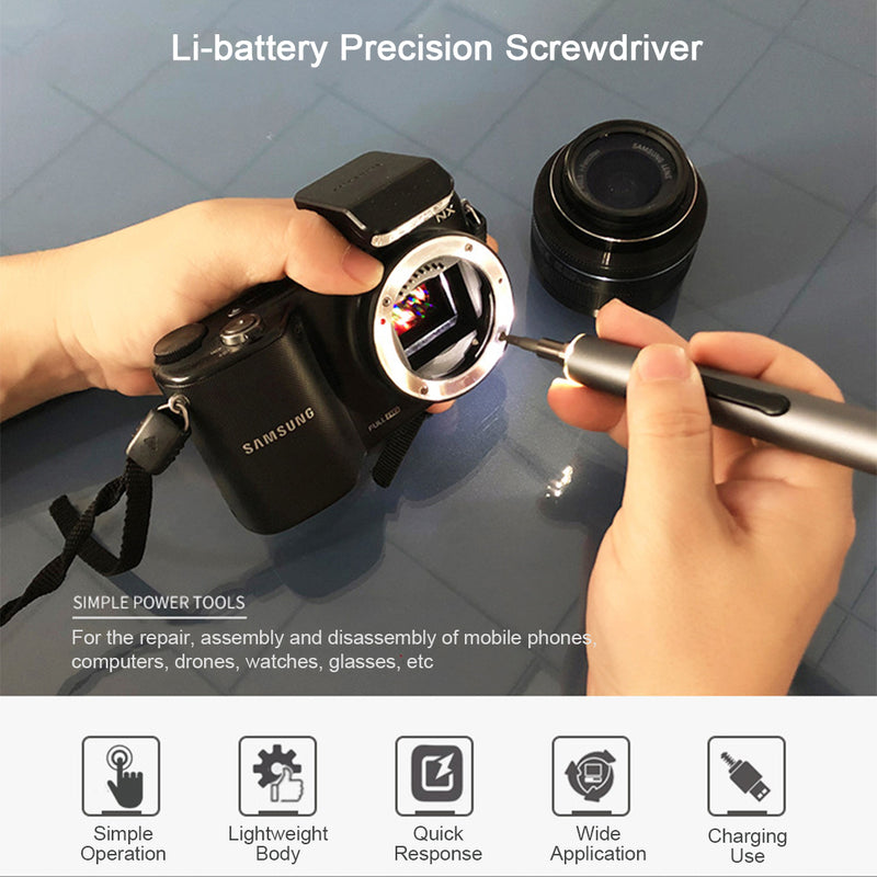 Mini Precision Electric Screwdriver DIY Tools Set with LED Light for Models & Electronics (Frosted) - EngineDIY