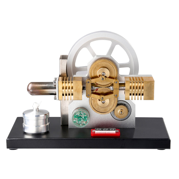 ENJOMOR Hot Air Stirling Engine Generator Model with LED Light and Voltmeter - Horizontally Opposed Diamond Structure Gear Drive