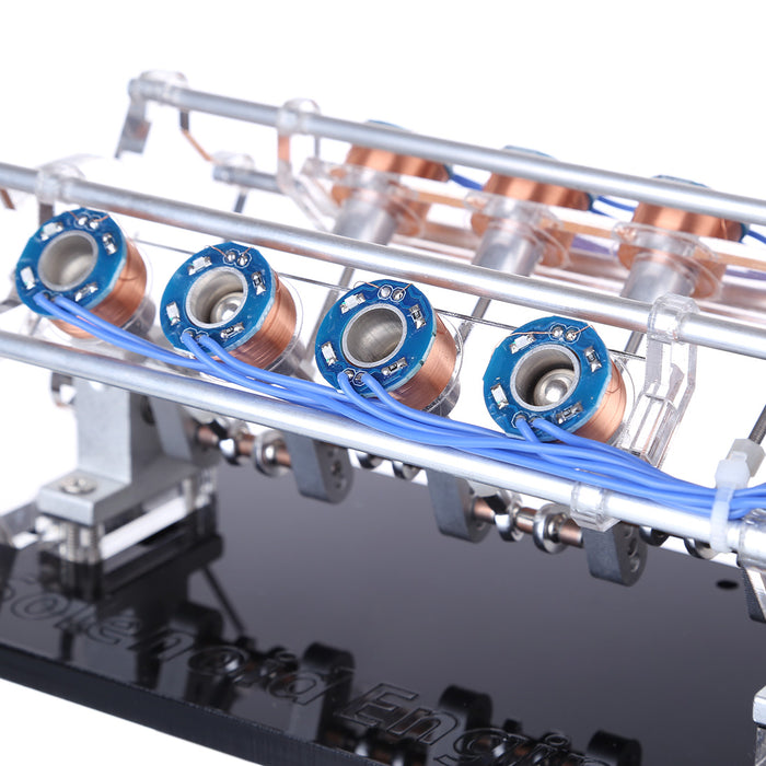 V8 Electromagnetic Engine 5V 4W 8 Coils High Speed V-Shaped Automobile Engine Model for Gift Collection - enginediy